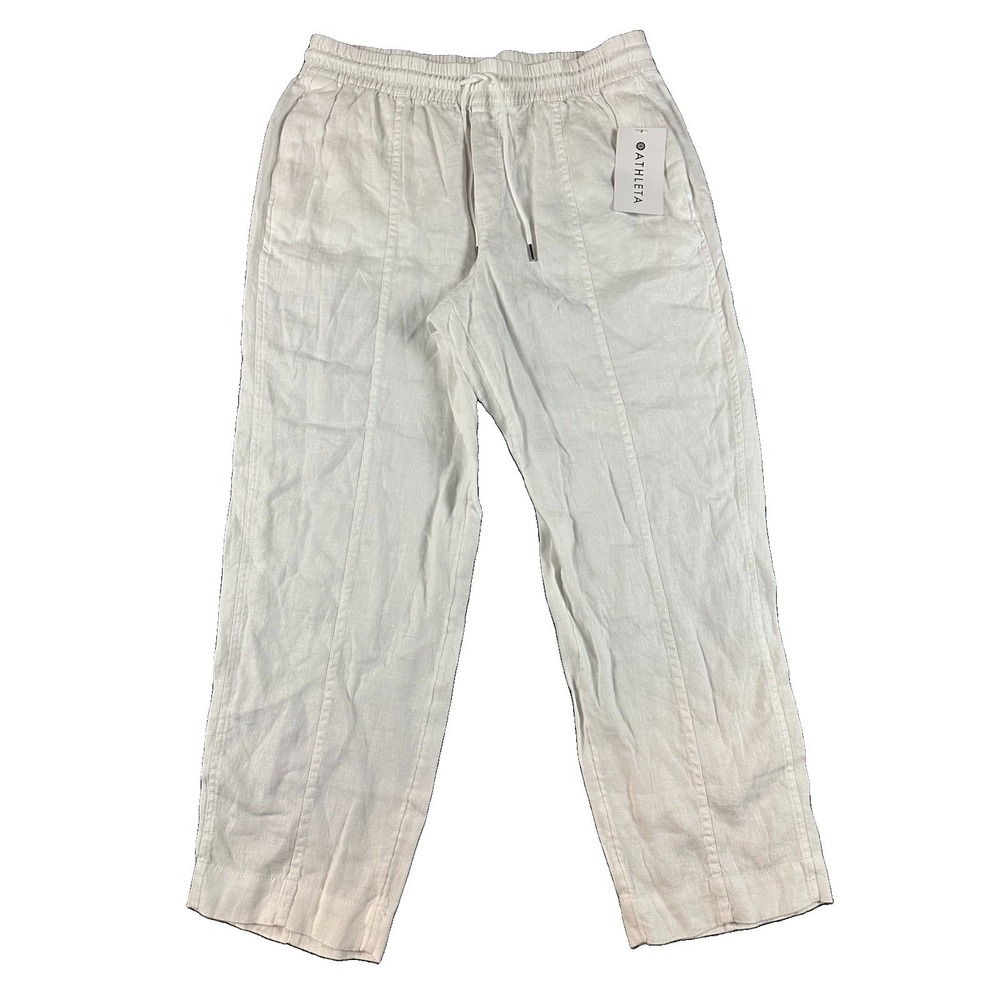 Athleta Retreat Linen Ankle Pants In White Size Large European Flax Breathable